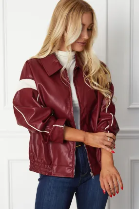 Eugenia Burgundy Vegan Leather Racer Jacket