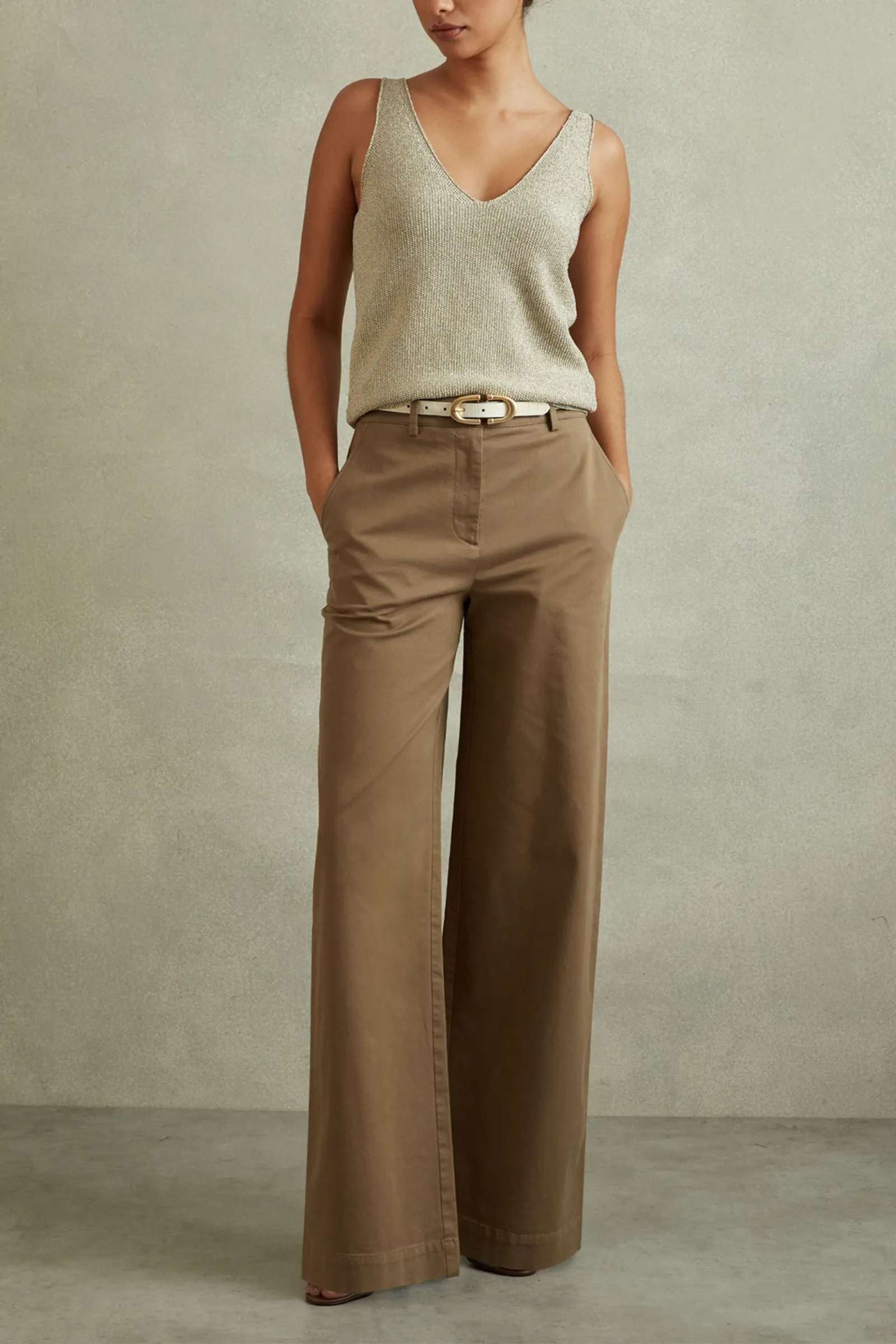 Eva Cotton Blend Wide Leg Trousers