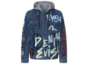 Evisu Graffiti Print Loose Fit Hooded Denim Jacket