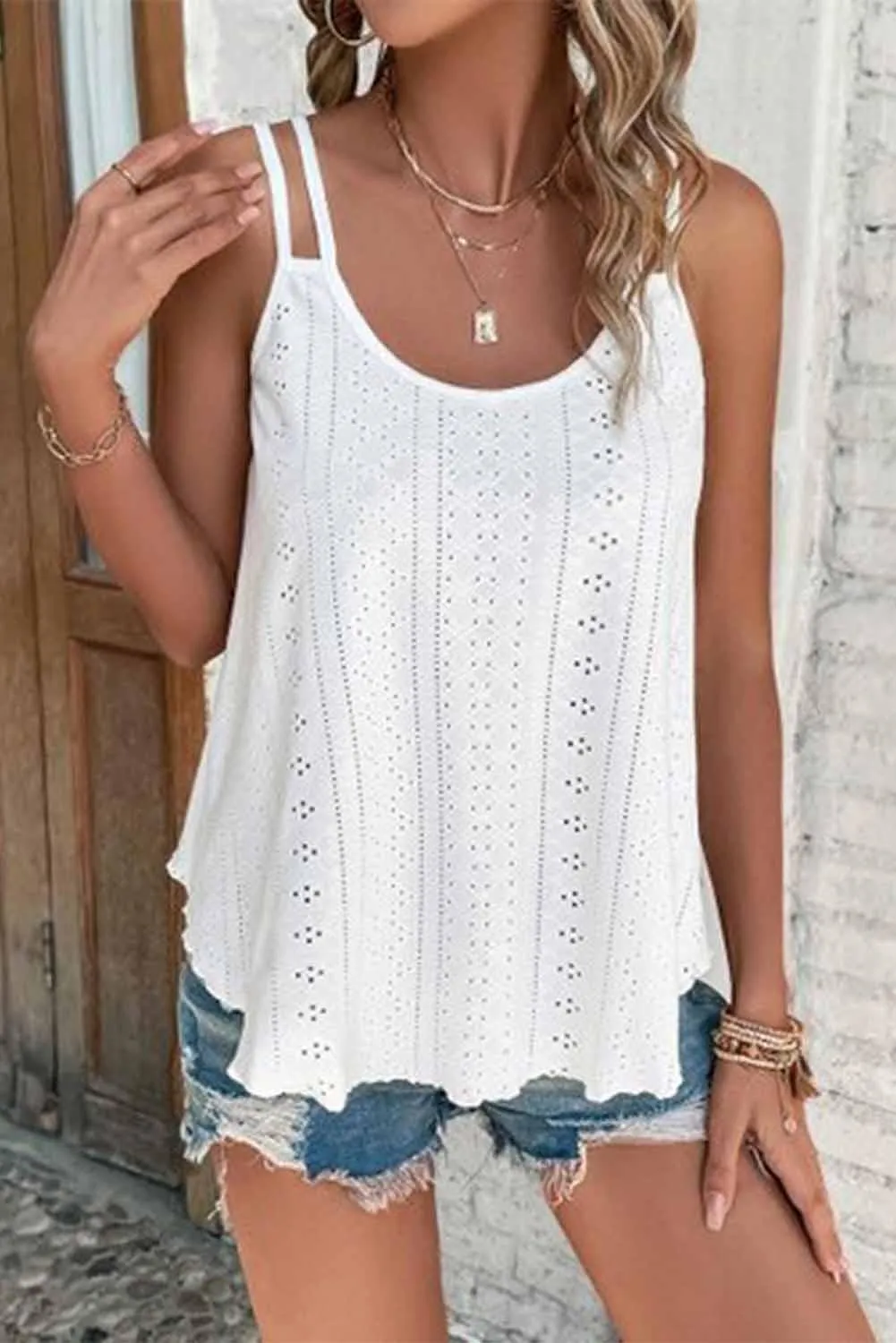 Eyelet Strappy Scoop-Neck Tank Top for Women