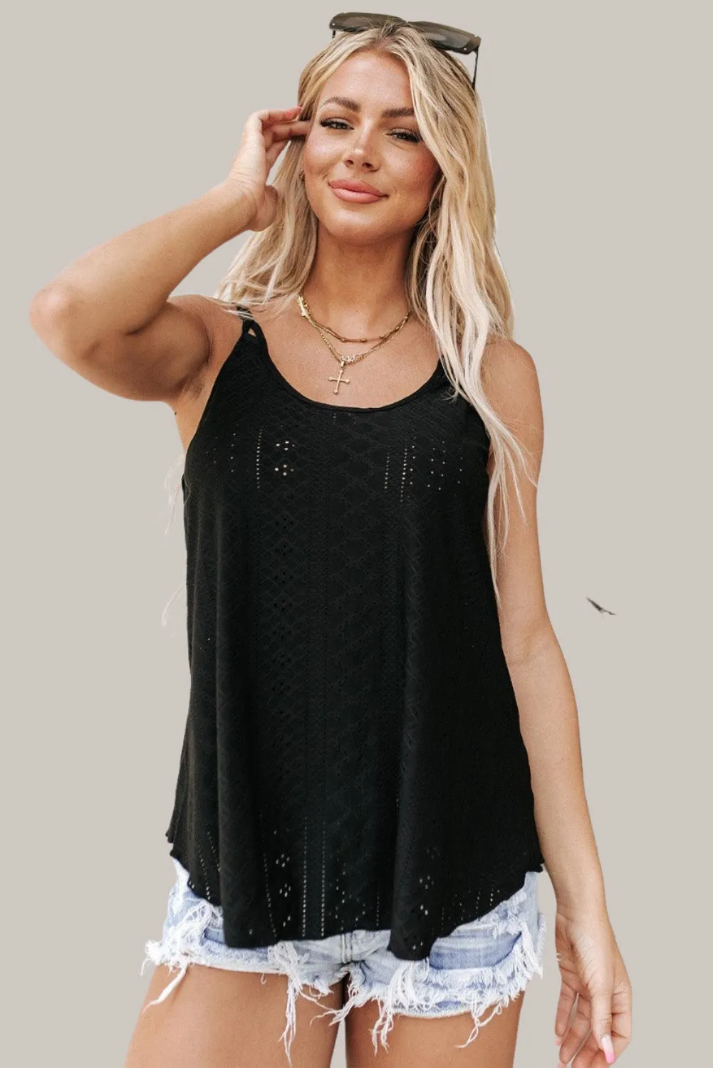 Eyelet Strappy Scoop-Neck Tank Top for Women