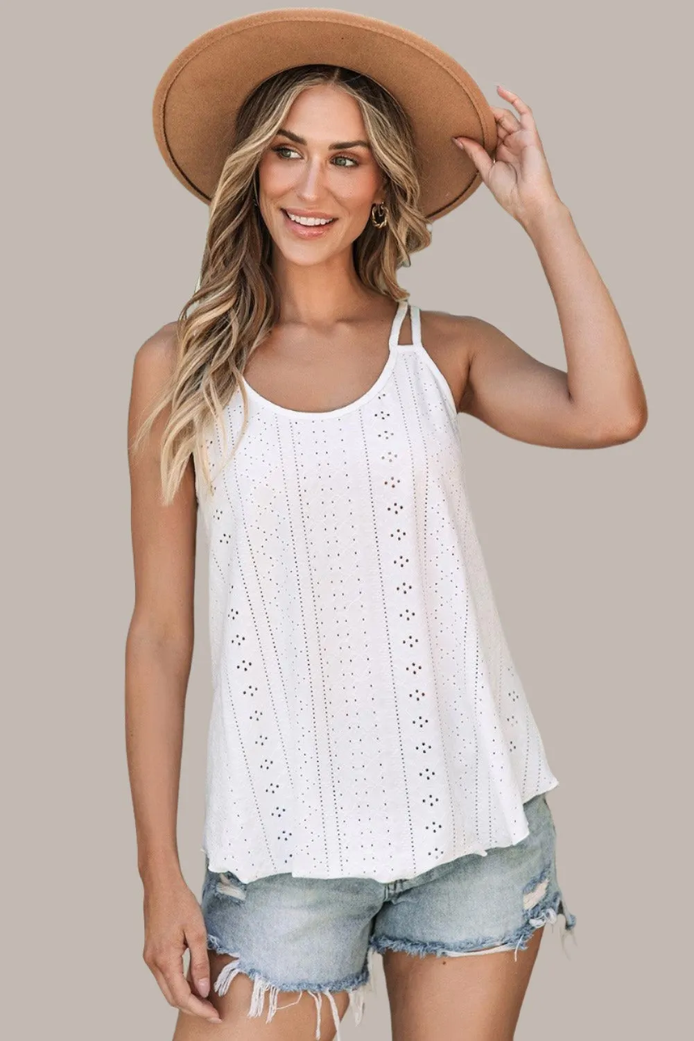 Eyelet Strappy Scoop-Neck Tank Top for Women