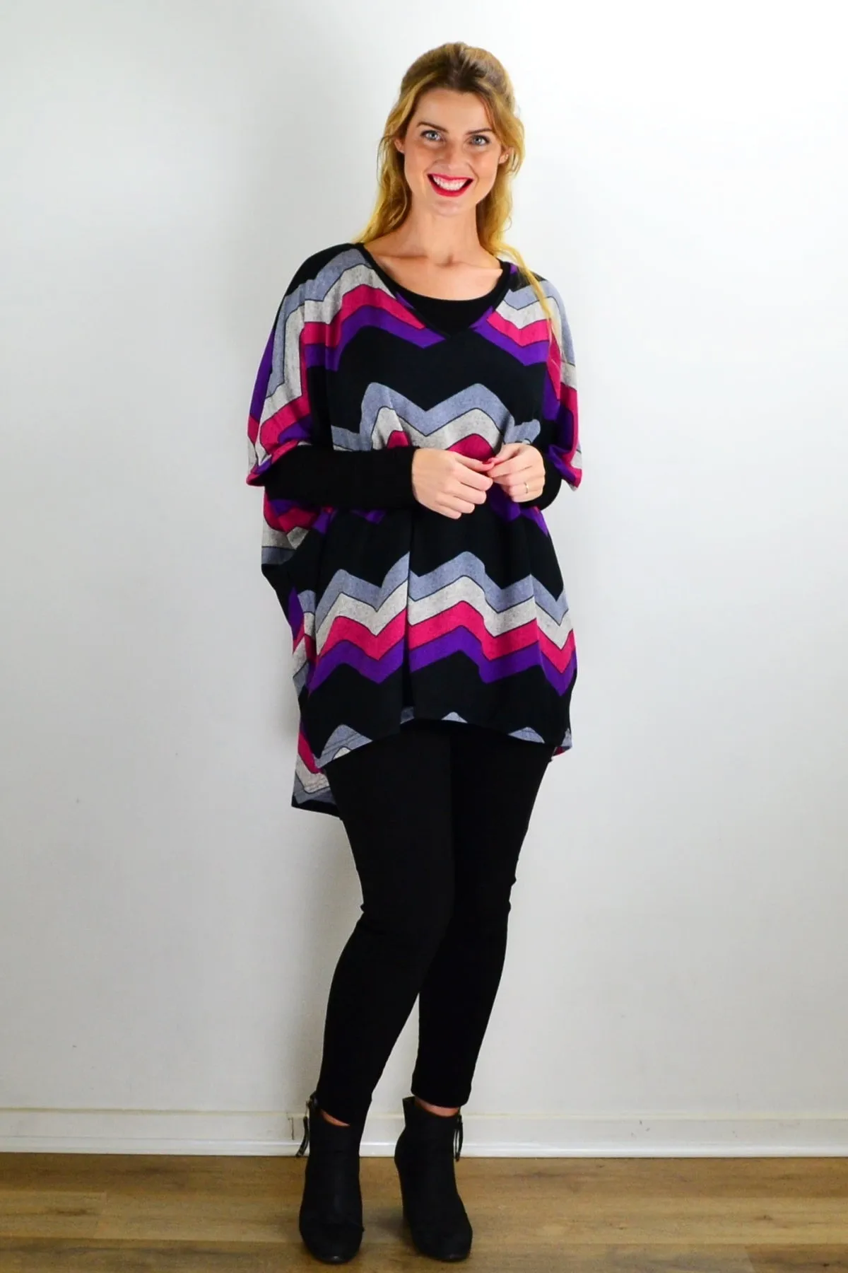 Fabulous Fleece Zig Zag knit Tunic Top