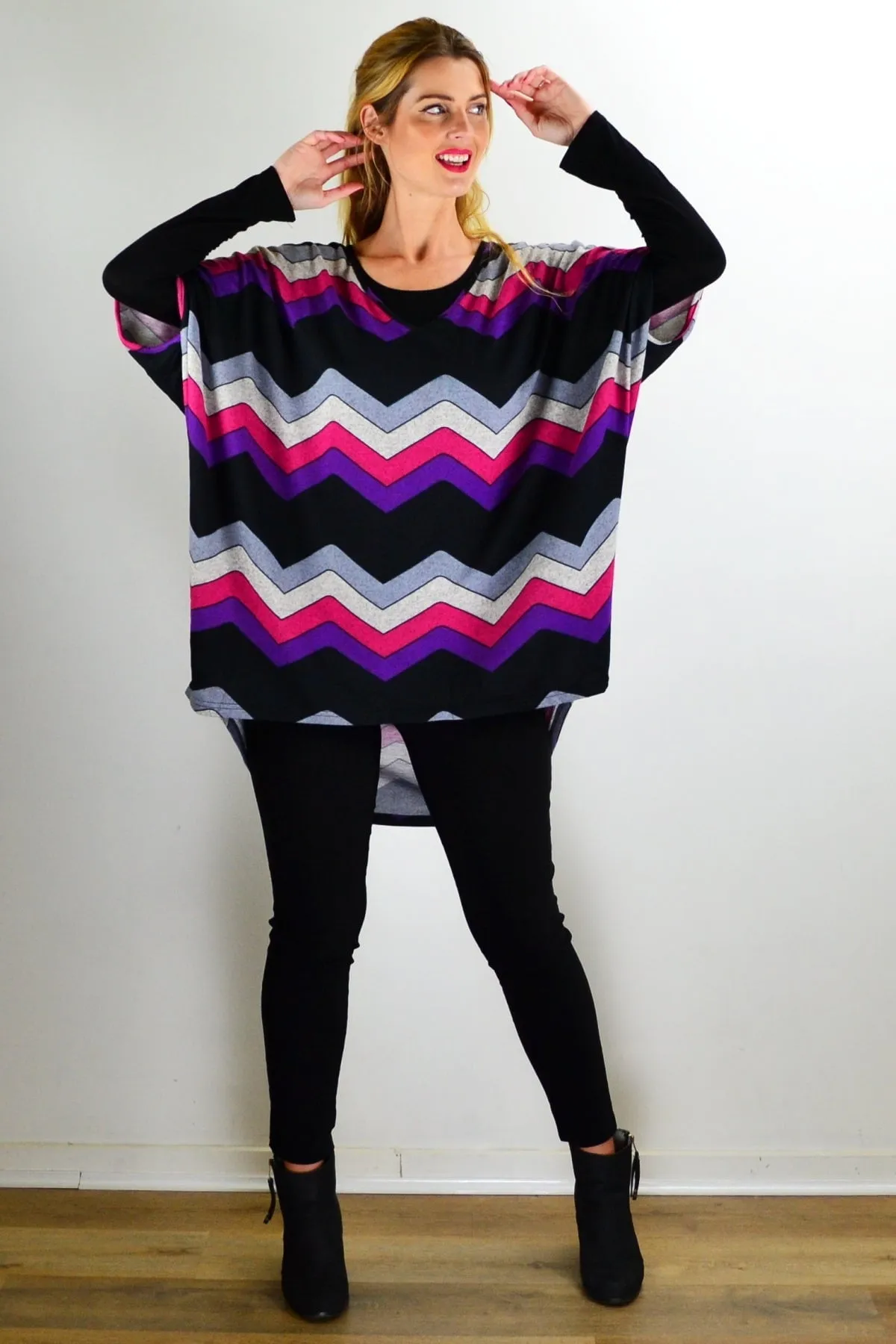 Fabulous Fleece Zig Zag knit Tunic Top