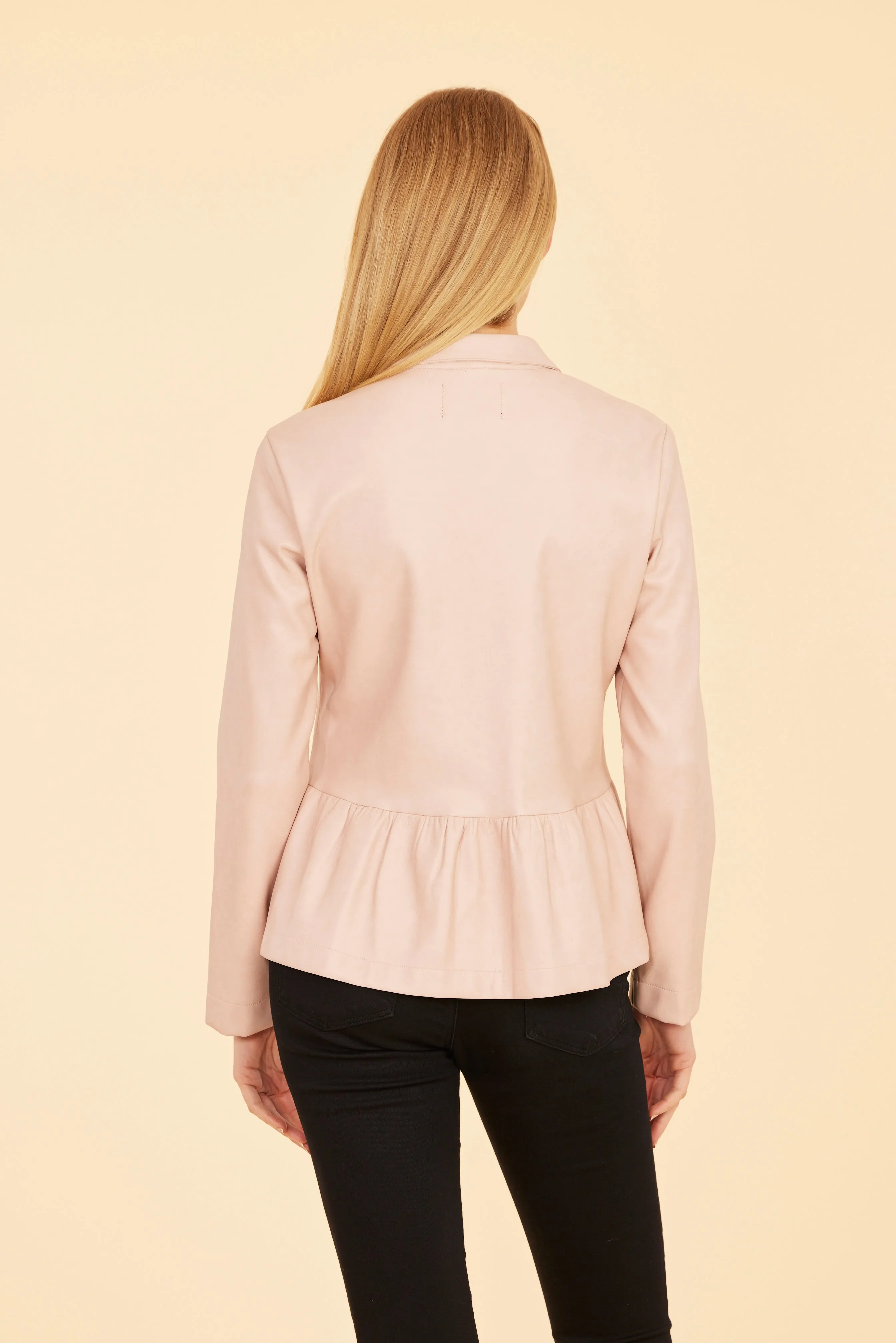 Faux Leather Peplum Shirt Jacket