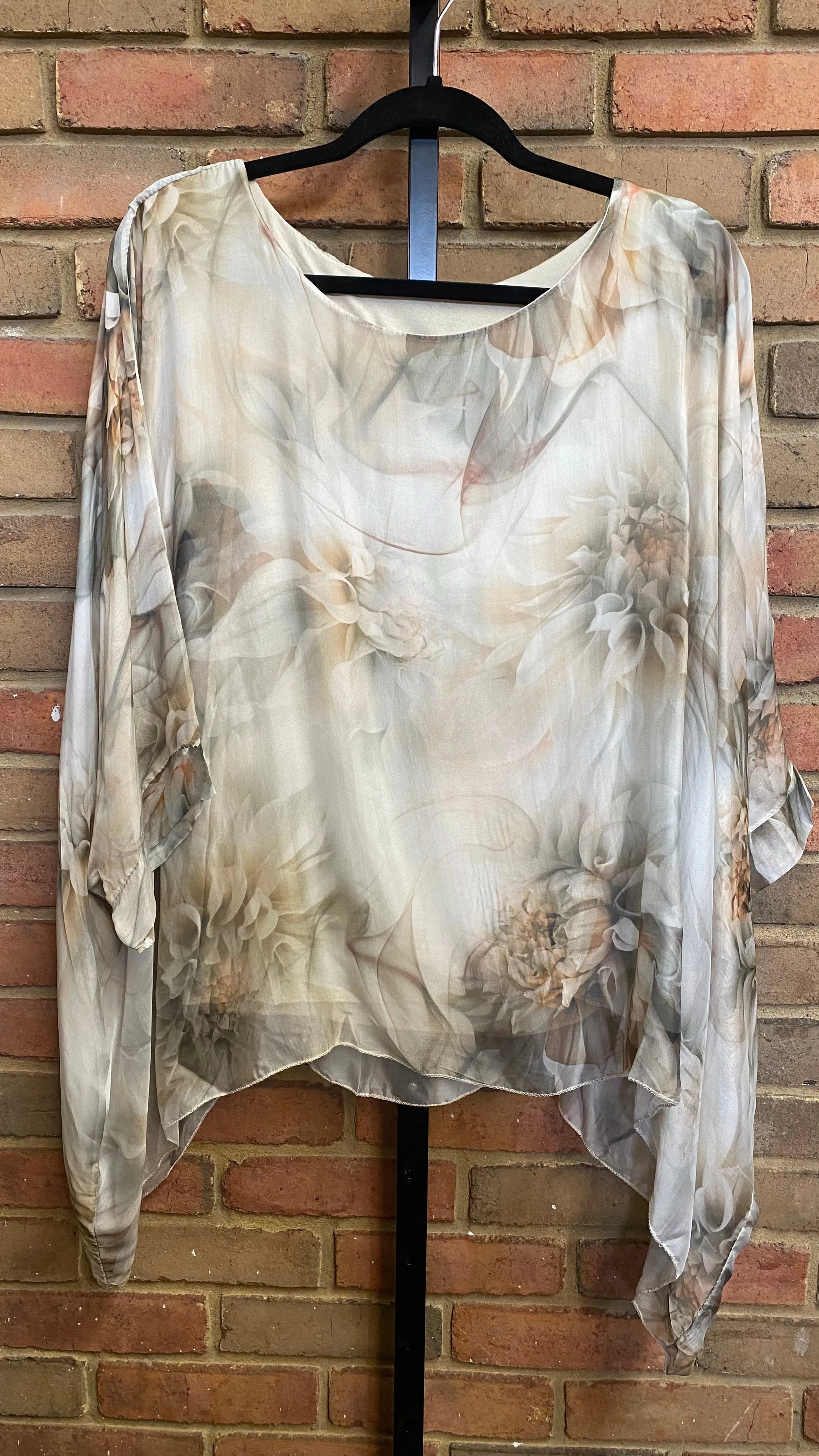 Floral Silk Poncho Top #683