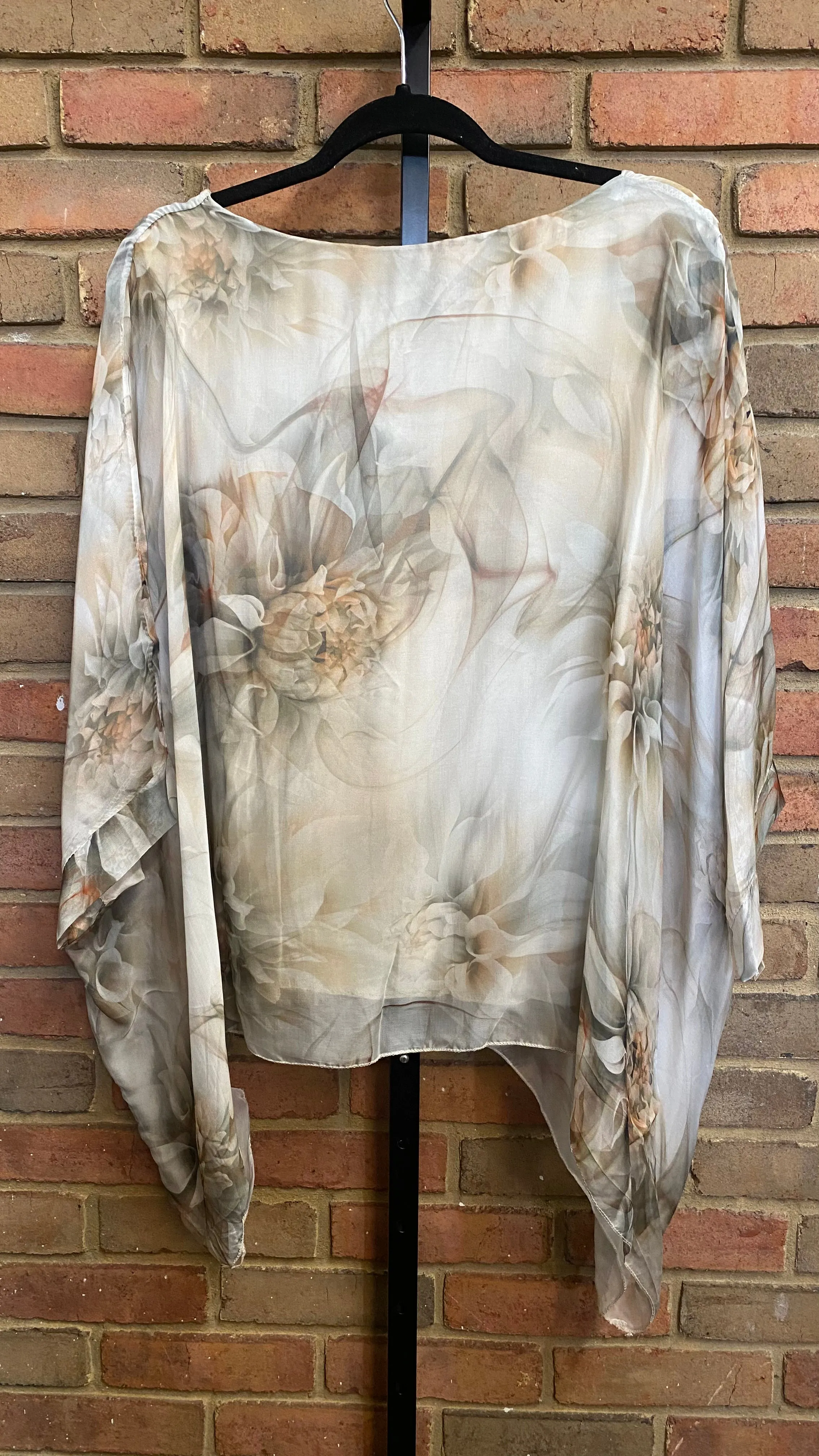 Floral Silk Poncho Top #683