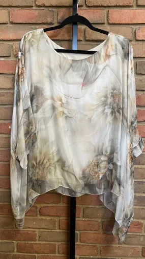 Floral Silk Poncho Top #683