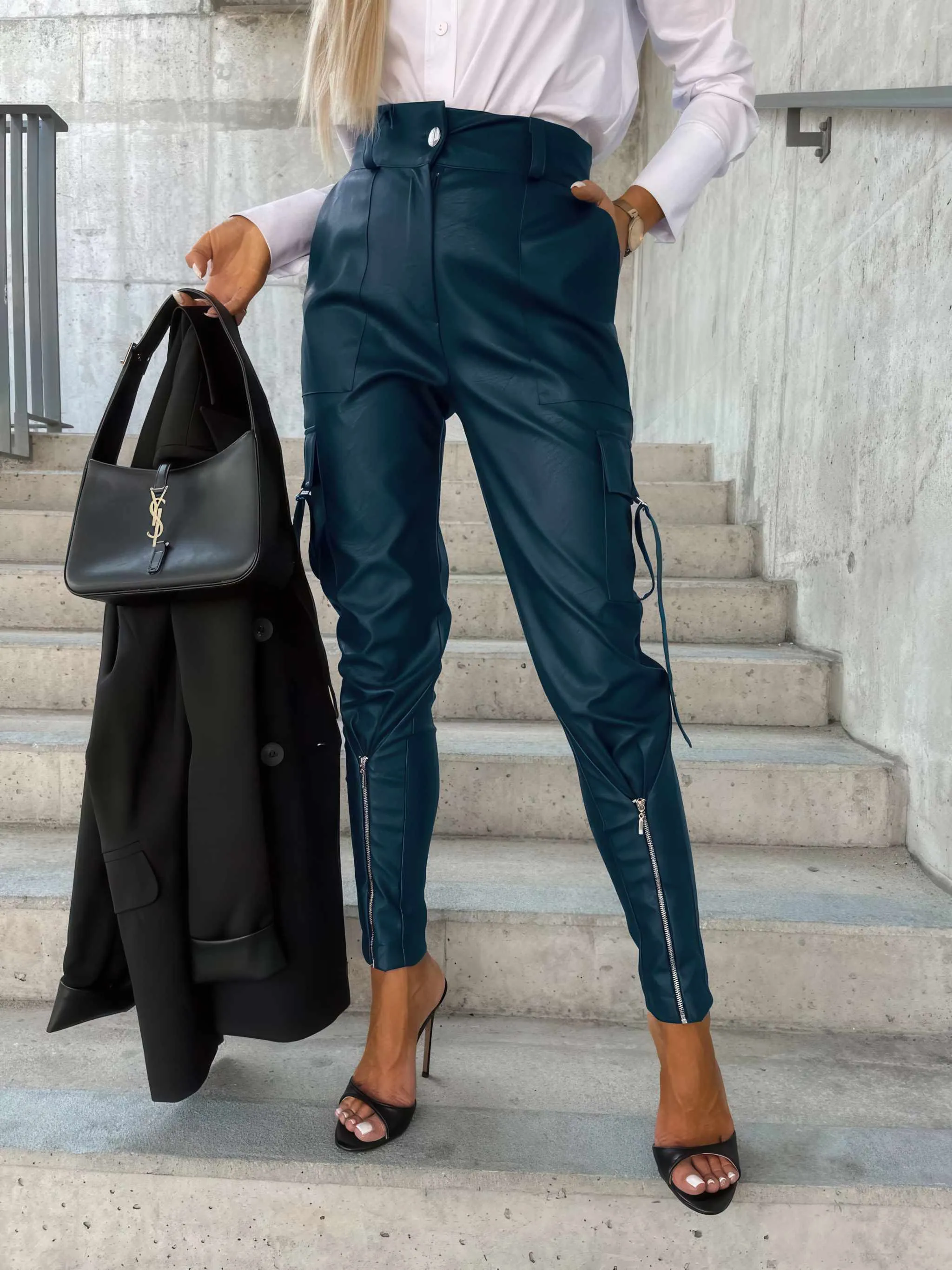 Glow Chic's Fashion Slim-fitting Leather Trousers With Pockets