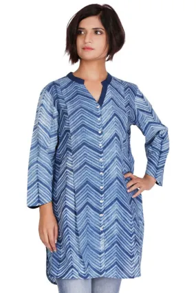 Indigo Zigzag Shibori Cotton Tunic