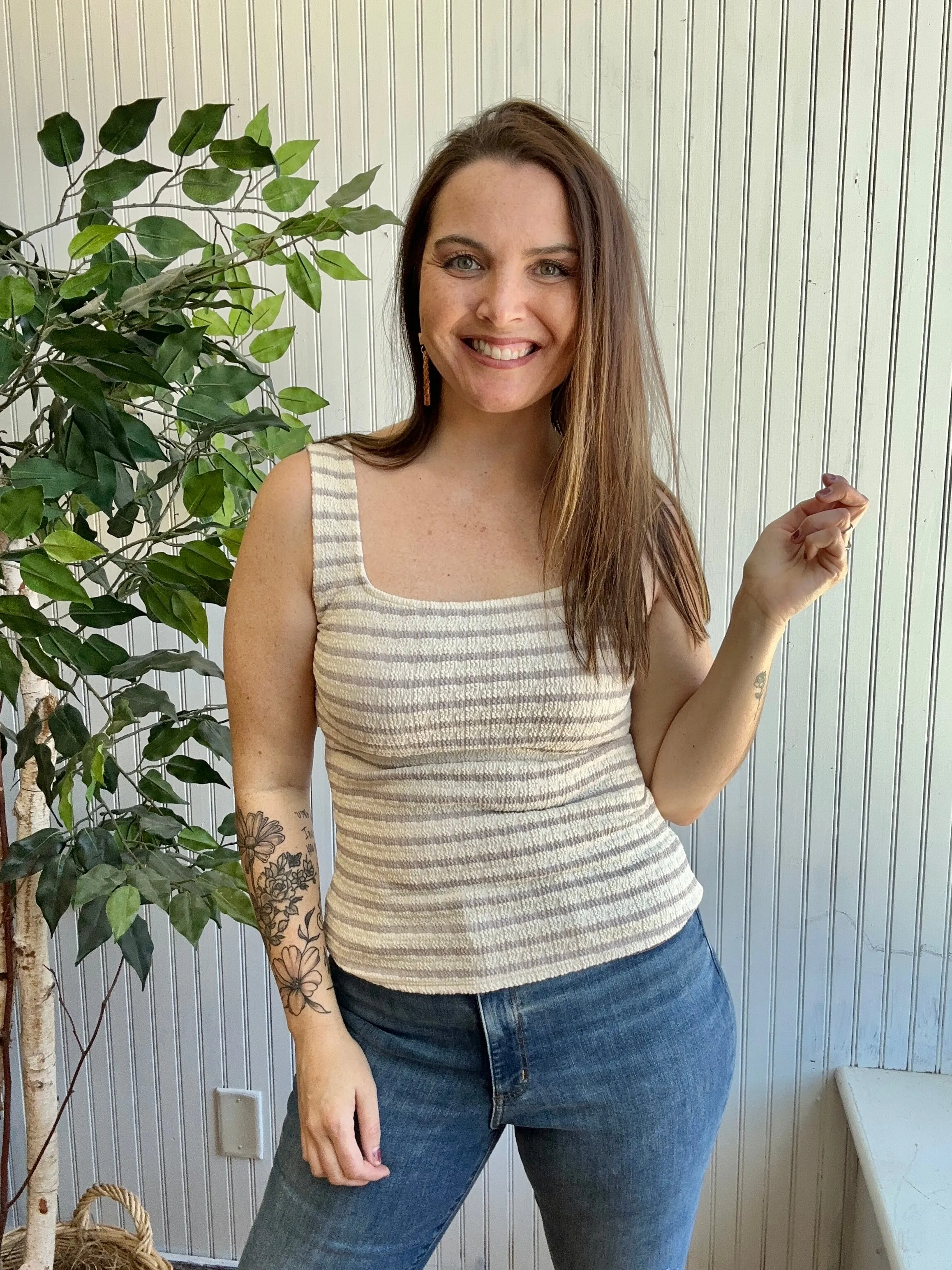 Ivory & Grey Textured Tank