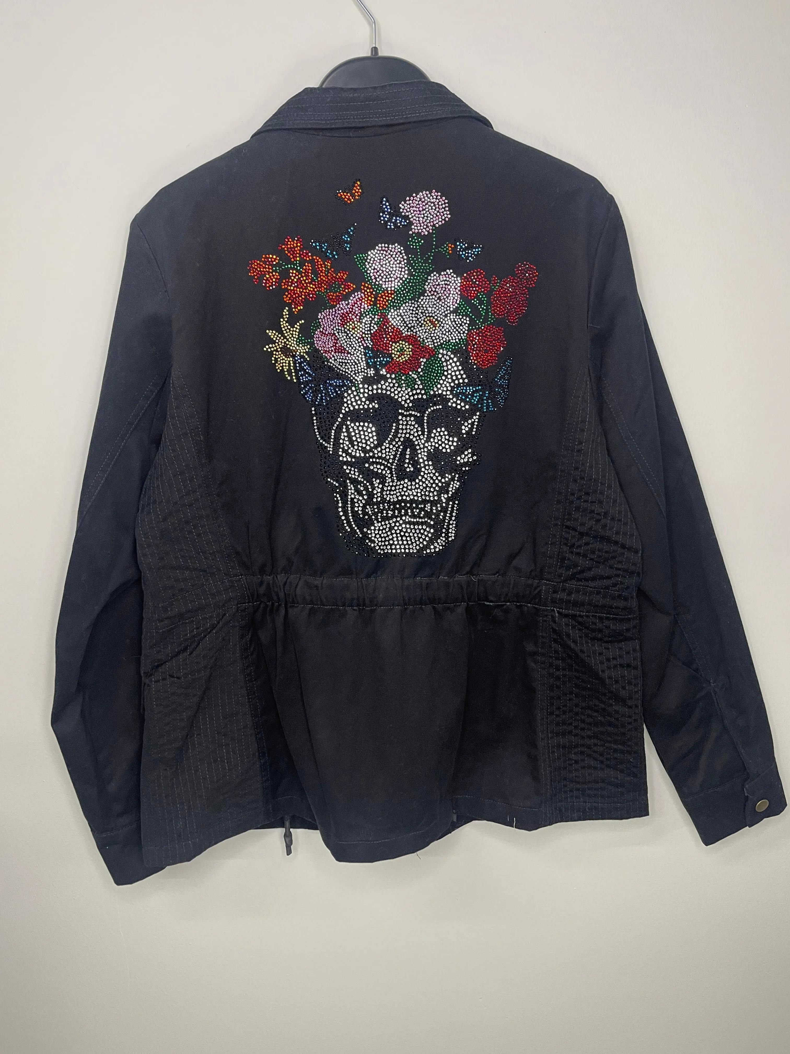 Jacket, Anorak Black, Skull Flowers