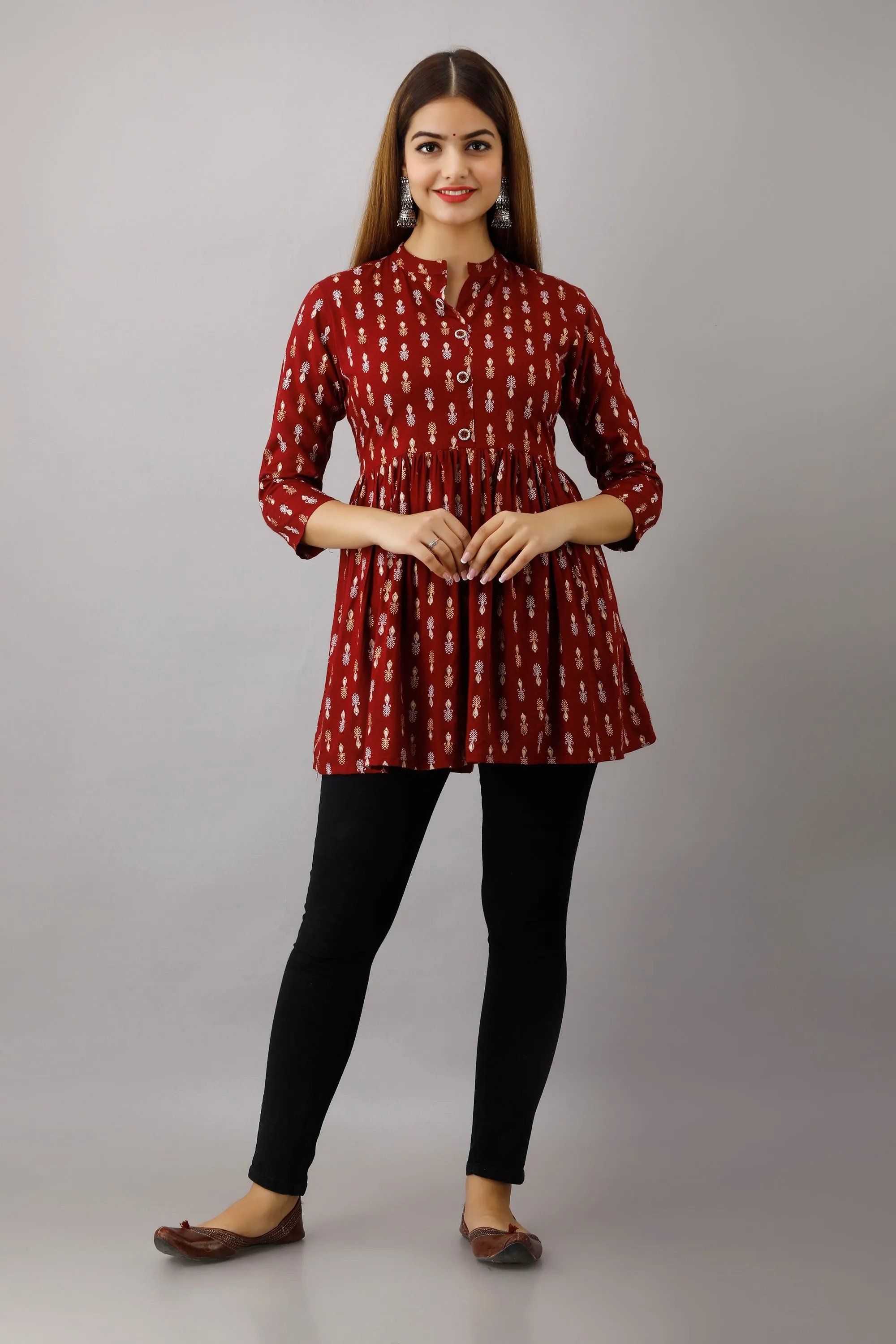 Jaipurite Maroon Printed Tunic in Rayon