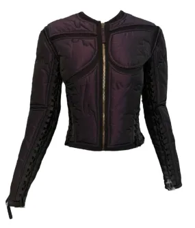 Jean Paul Gaultier Femme Y2K Iridescent Purple Nylon Zip Front Jacket with Allover Lacing