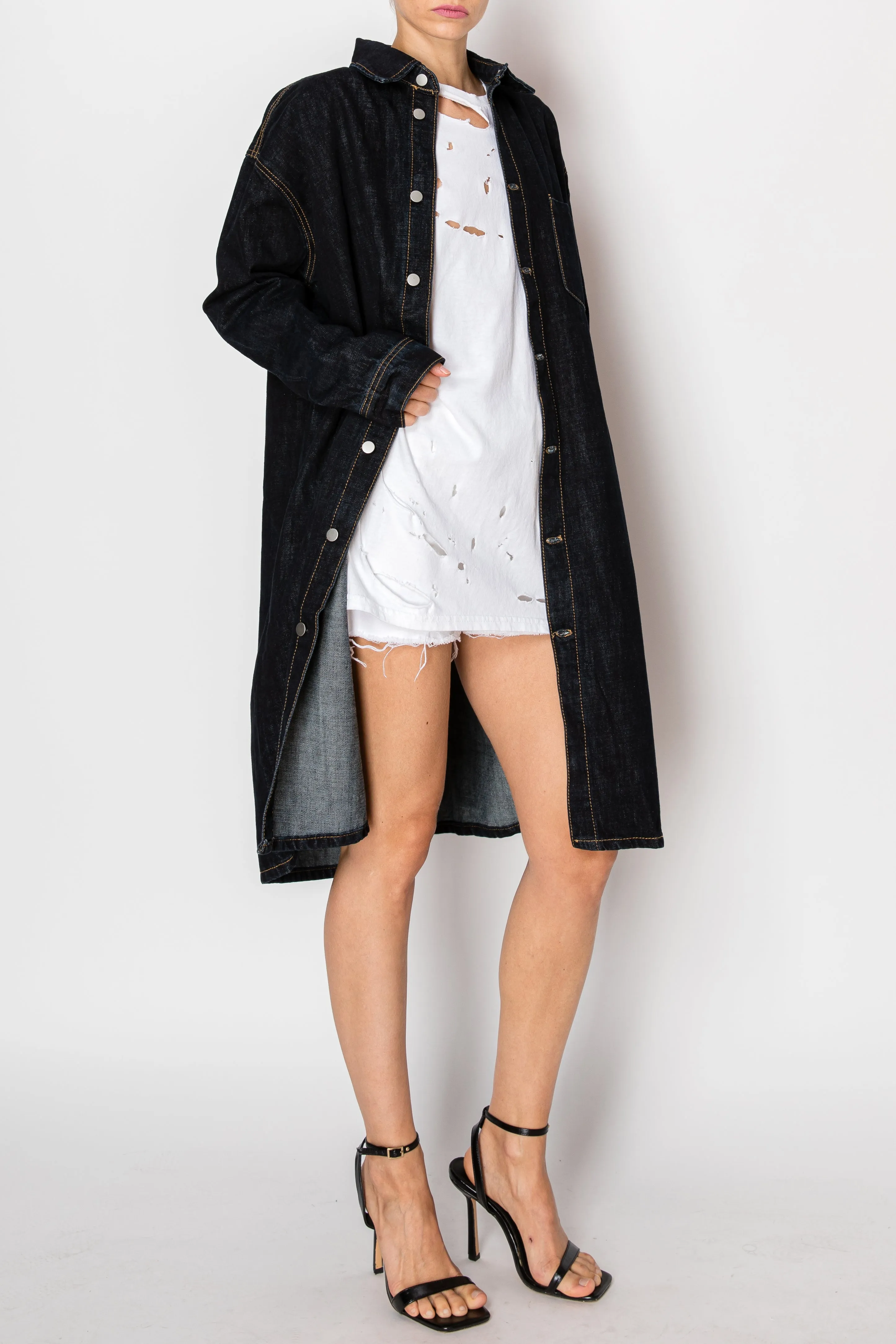 Juliette Back Tie Slit Denim Jacket (Dark Wash)