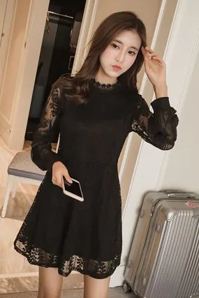 Ketty More Women Short Lace Decorated Dress With Bel Black Lace-KMWD406