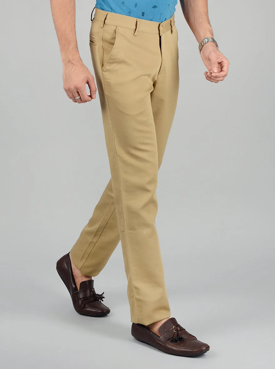 Khaki Solid Slim Fit Casual Trouser | Greenfibre