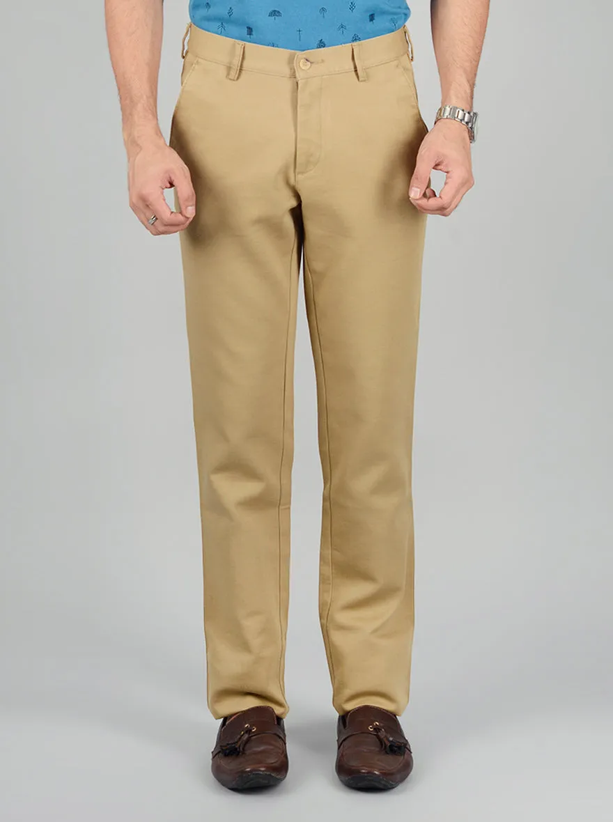 Khaki Solid Slim Fit Casual Trouser | Greenfibre