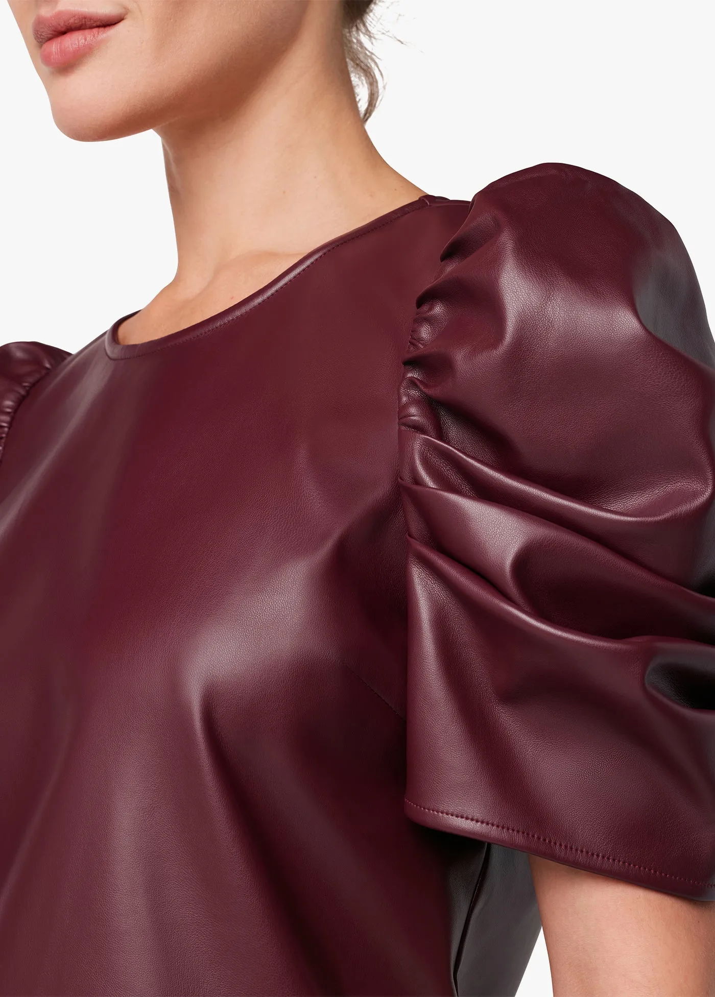 KIRA VEGAN LEATHER PUFF SLEEVE TOP