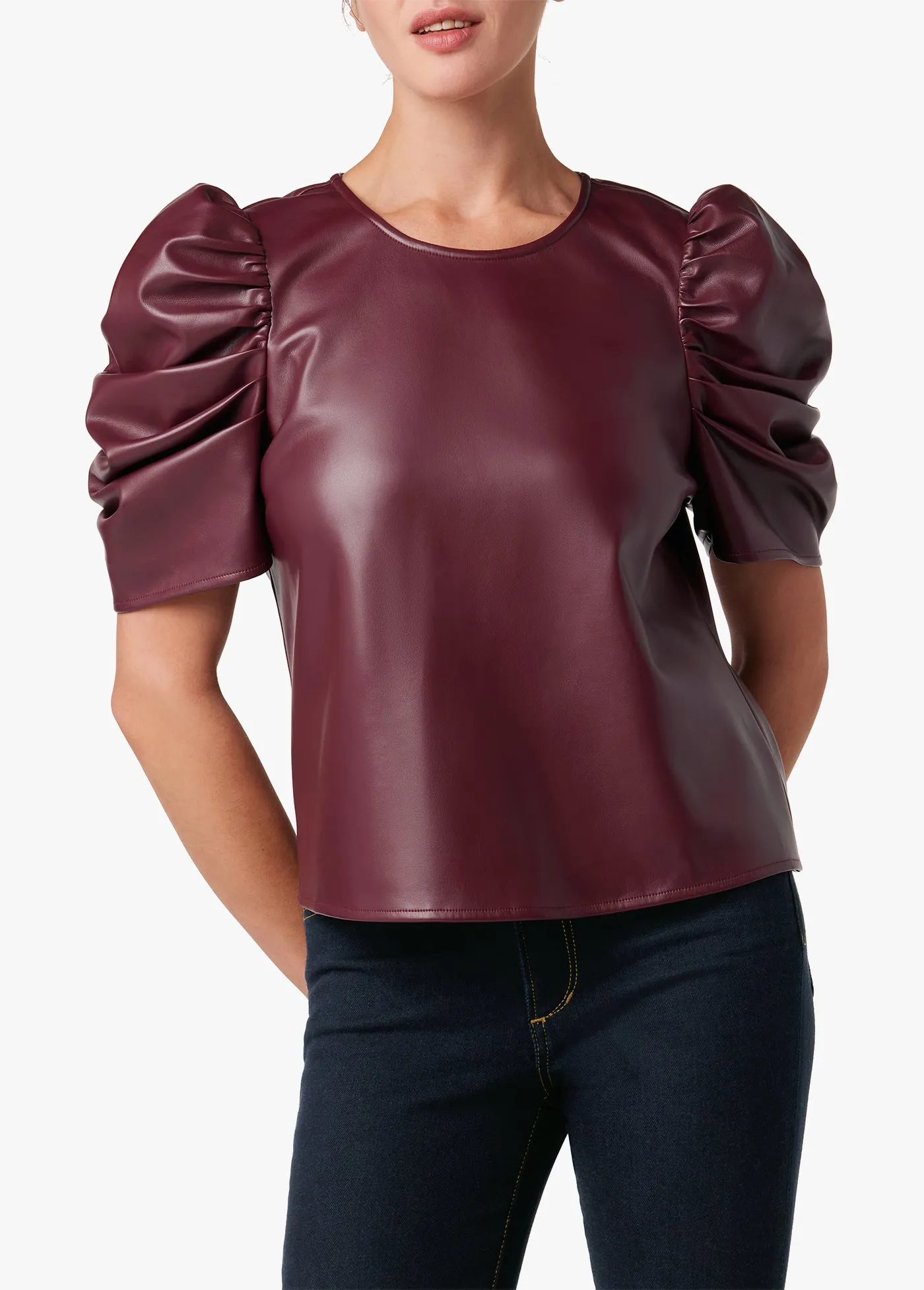 KIRA VEGAN LEATHER PUFF SLEEVE TOP