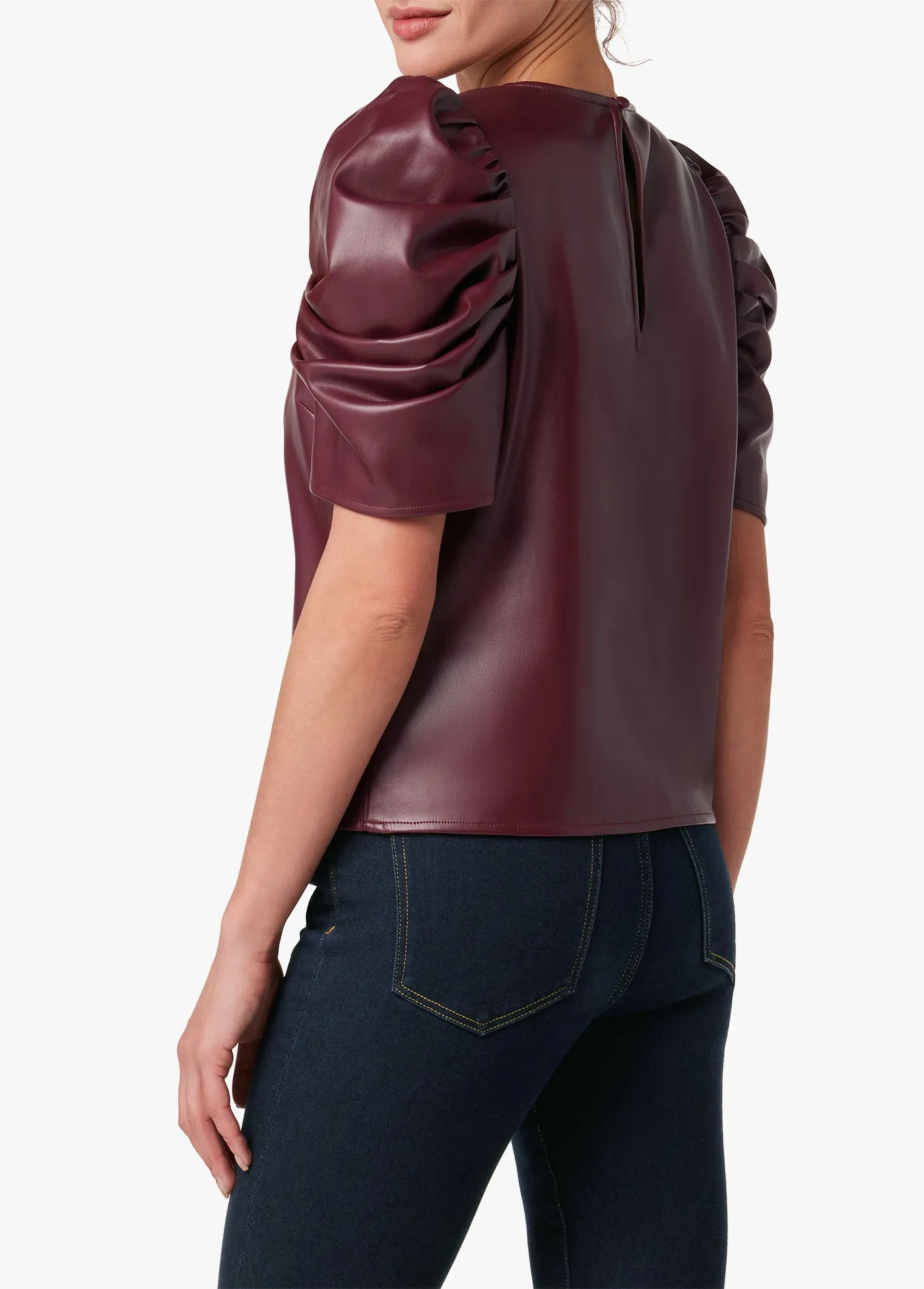 KIRA VEGAN LEATHER PUFF SLEEVE TOP