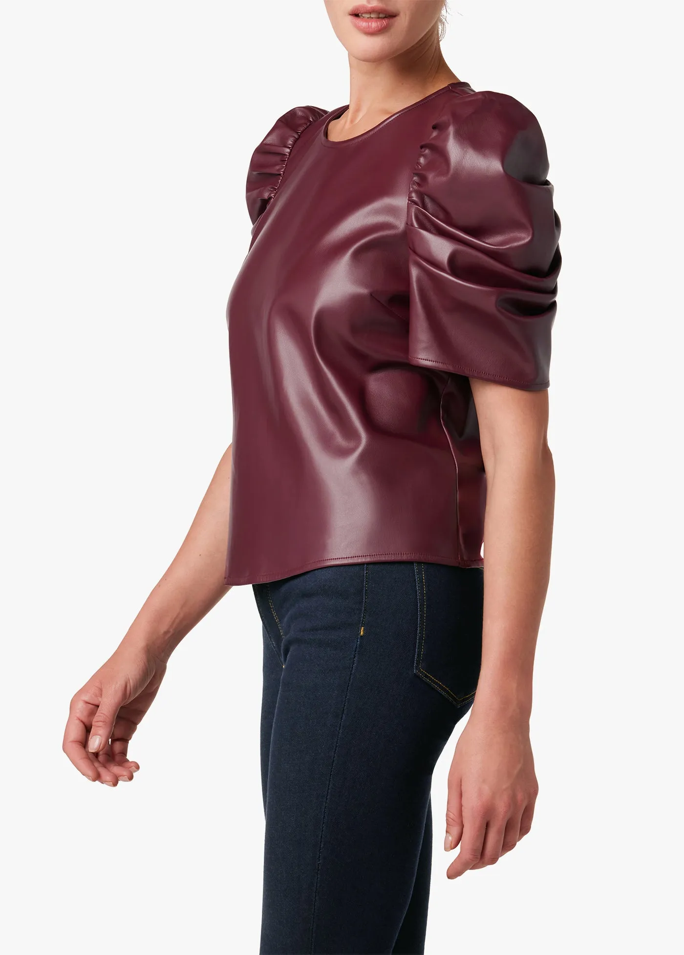 KIRA VEGAN LEATHER PUFF SLEEVE TOP