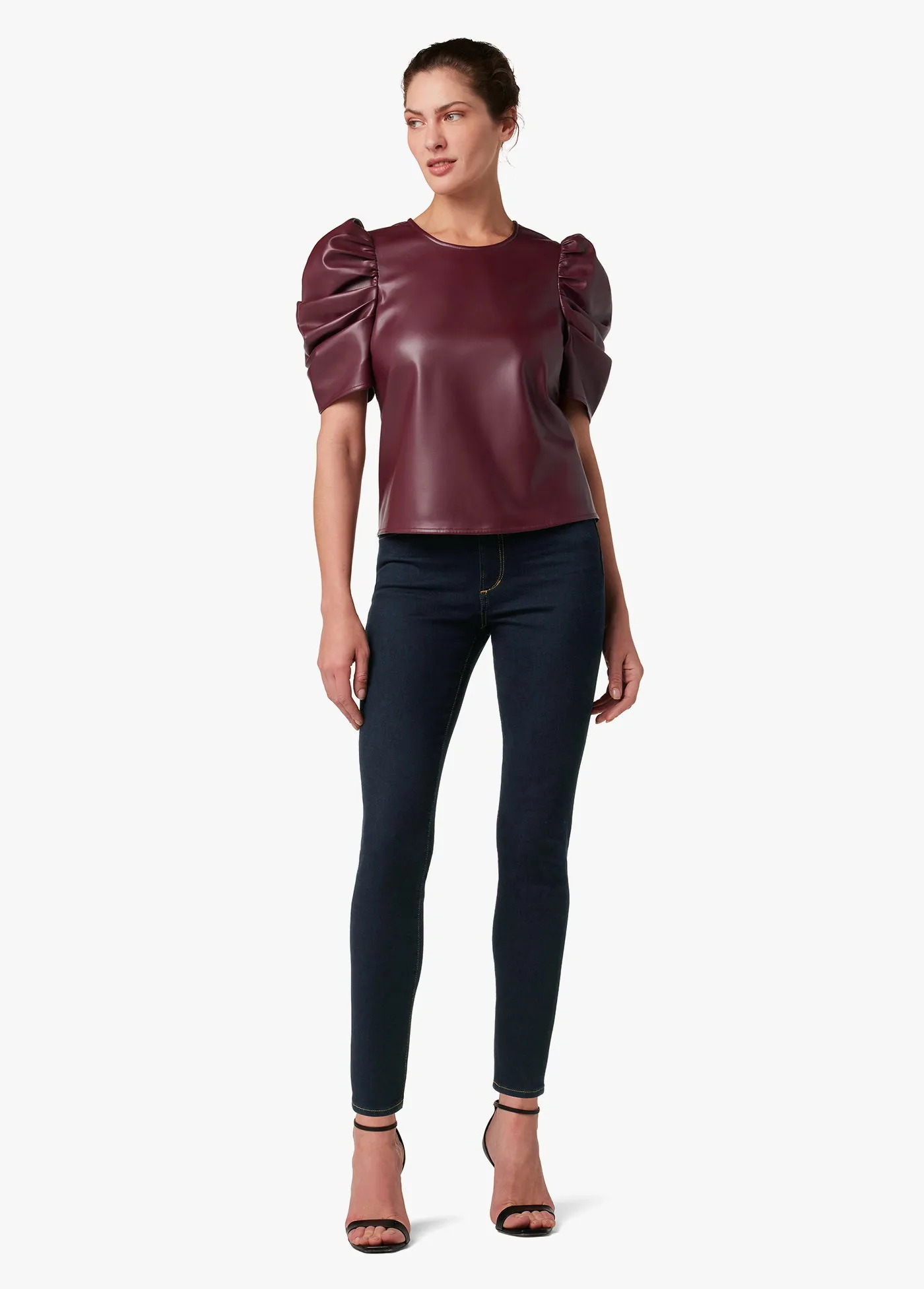 KIRA VEGAN LEATHER PUFF SLEEVE TOP