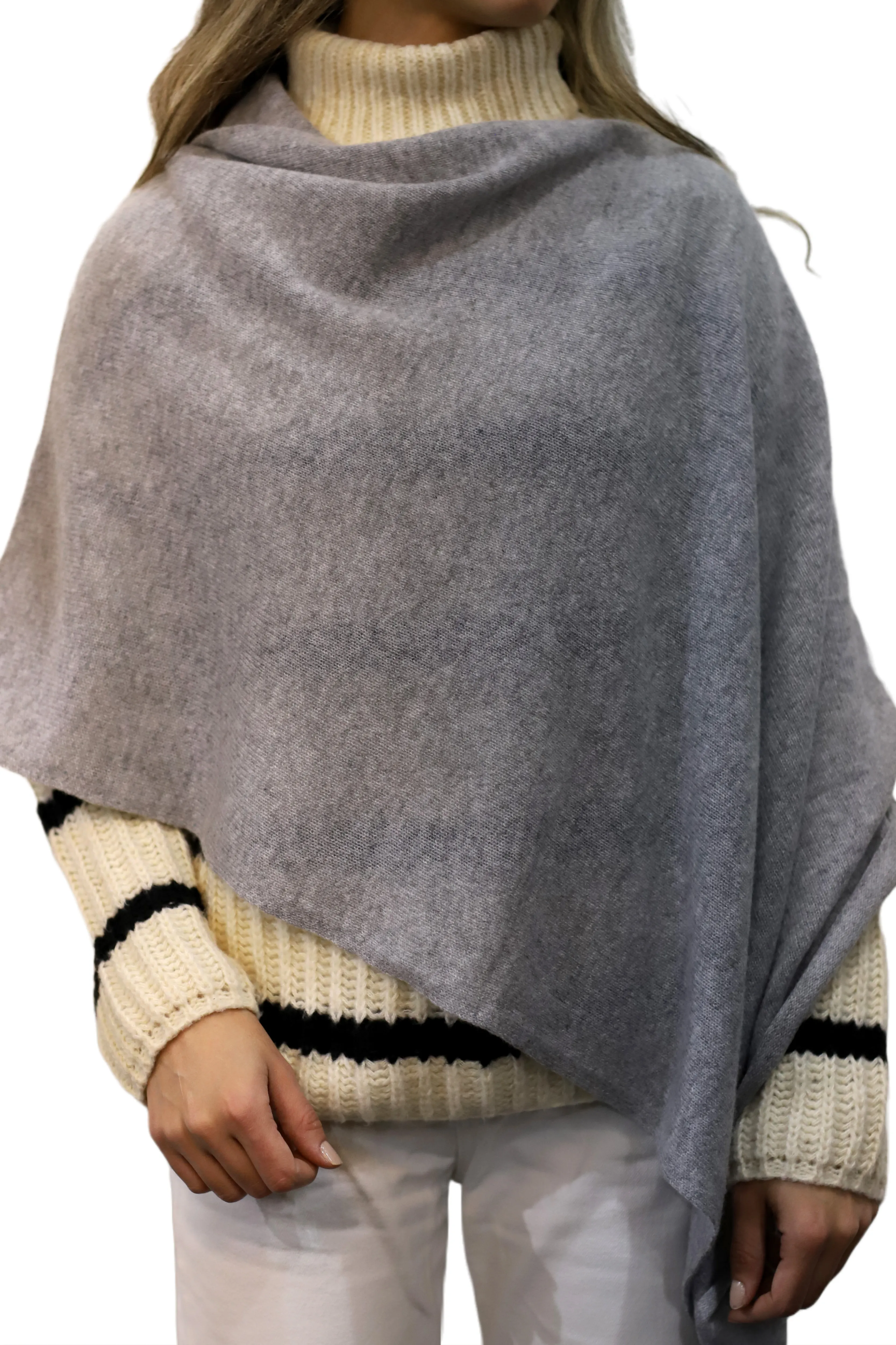 La Fiorentina Classic Poncho - 100% Cashmere - Light Grey