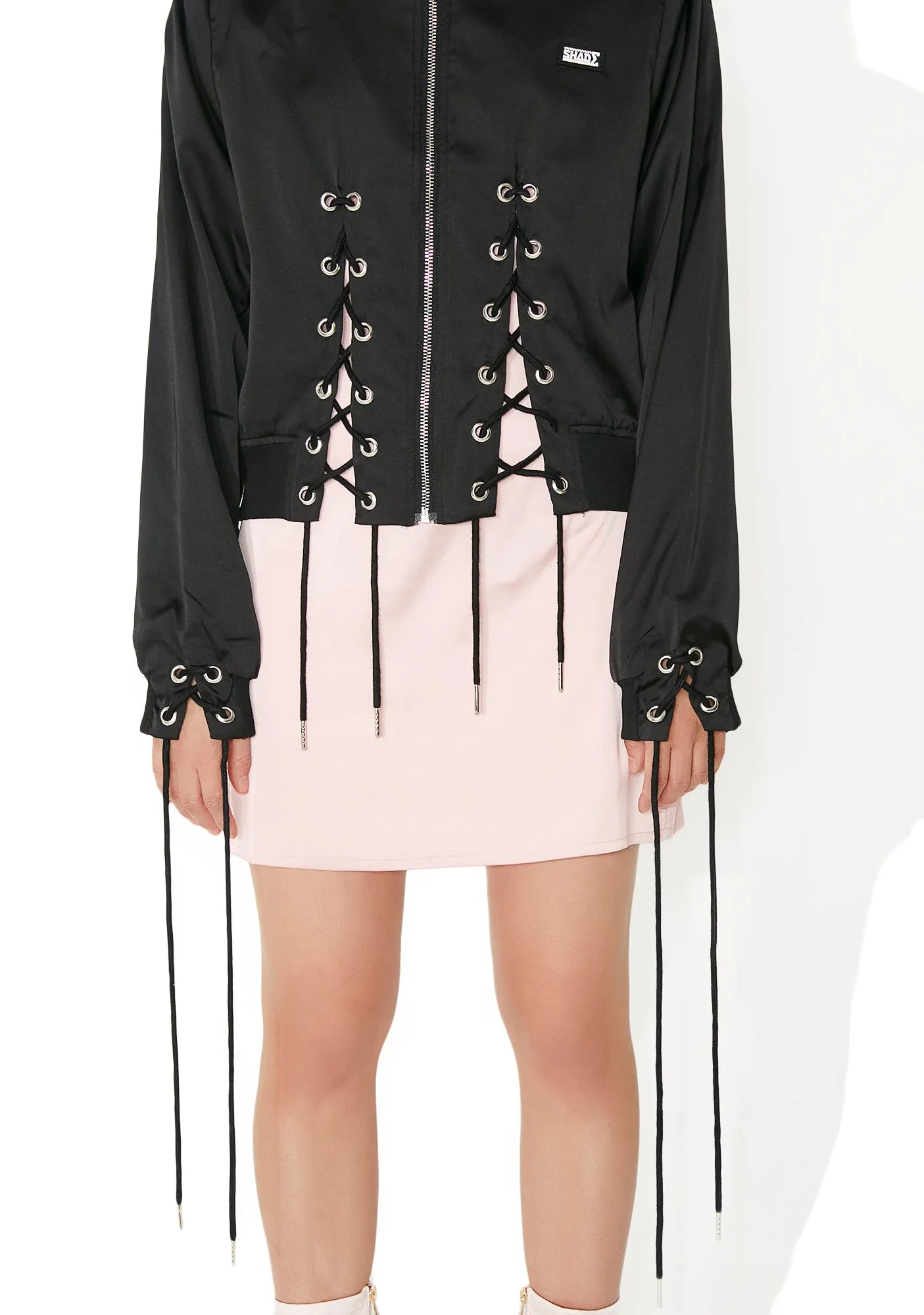 Lace Up Silky Bomber