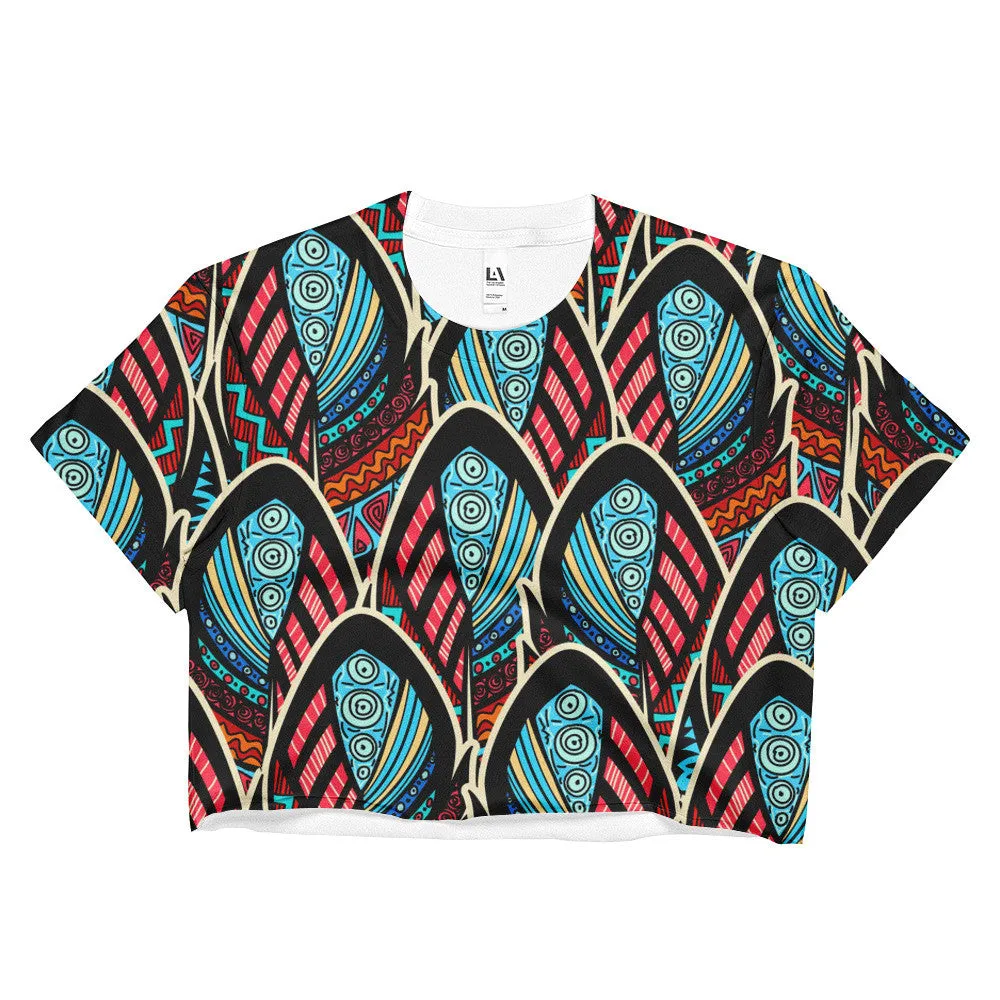 Ladies Crop Top - Abstract Feathers