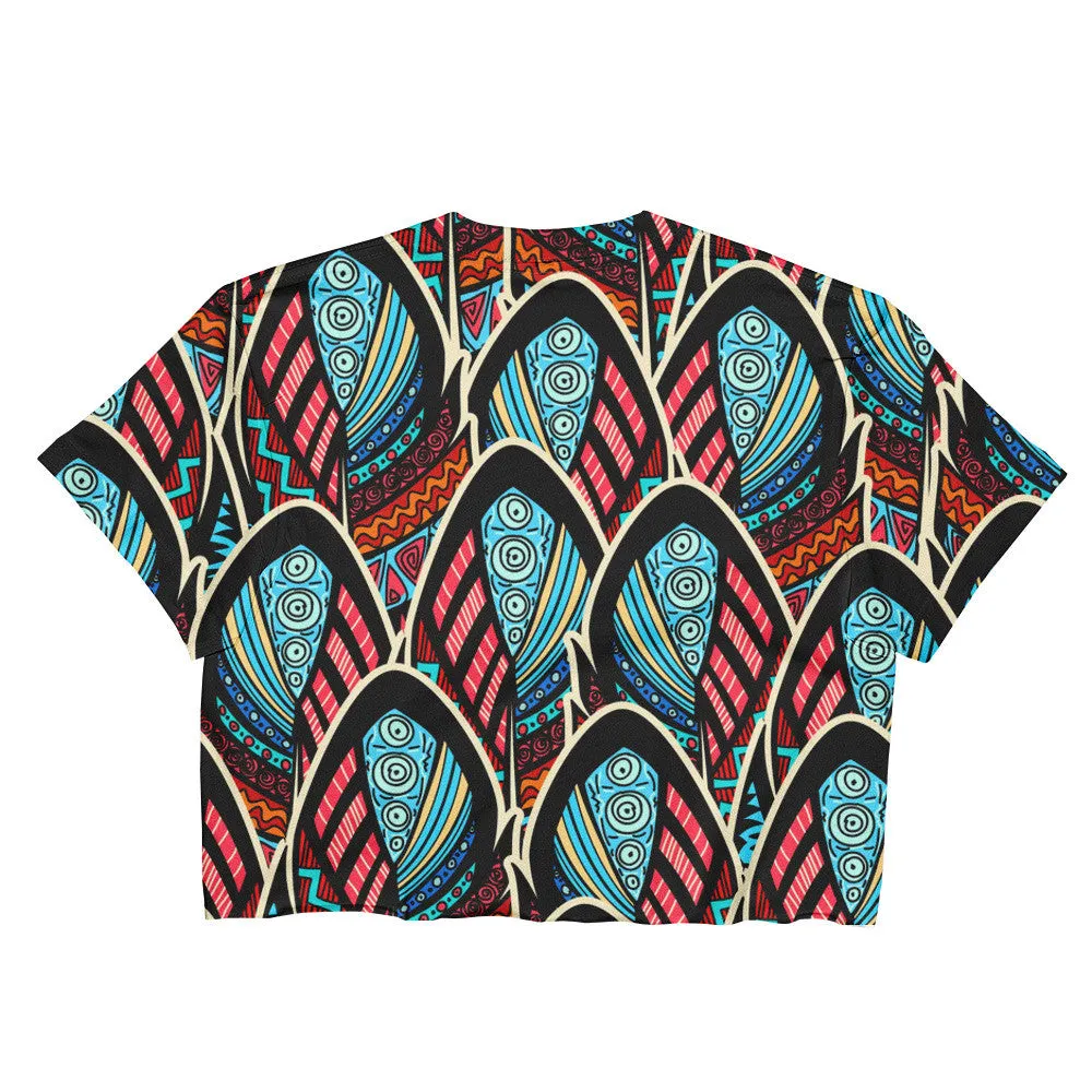 Ladies Crop Top - Abstract Feathers