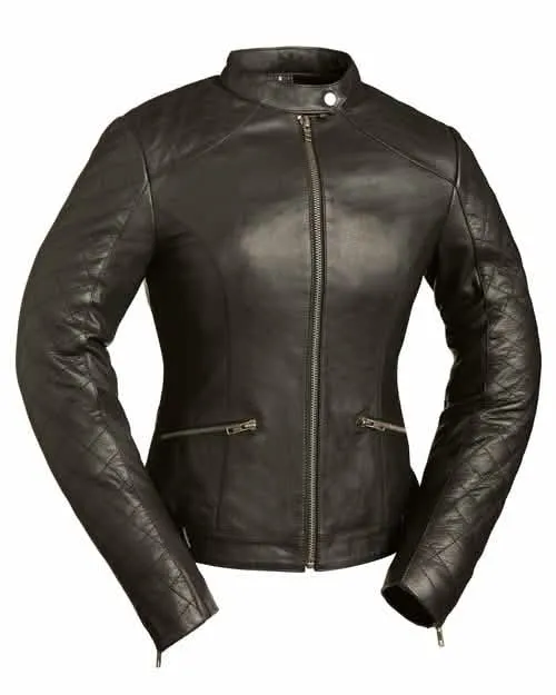 Ladies' Luxe Leather Motorcycle Jacket - Black Diamonds Edition