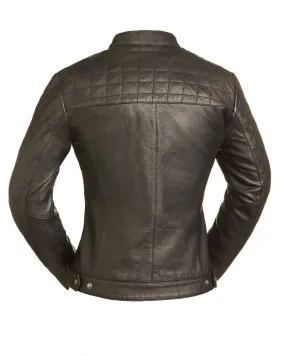 Ladies' Luxe Leather Motorcycle Jacket - Black Diamonds Edition