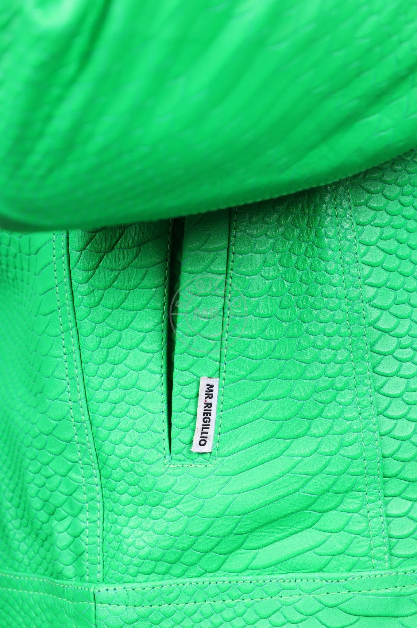 Leather Snake Trucker Jacket - Neon Green