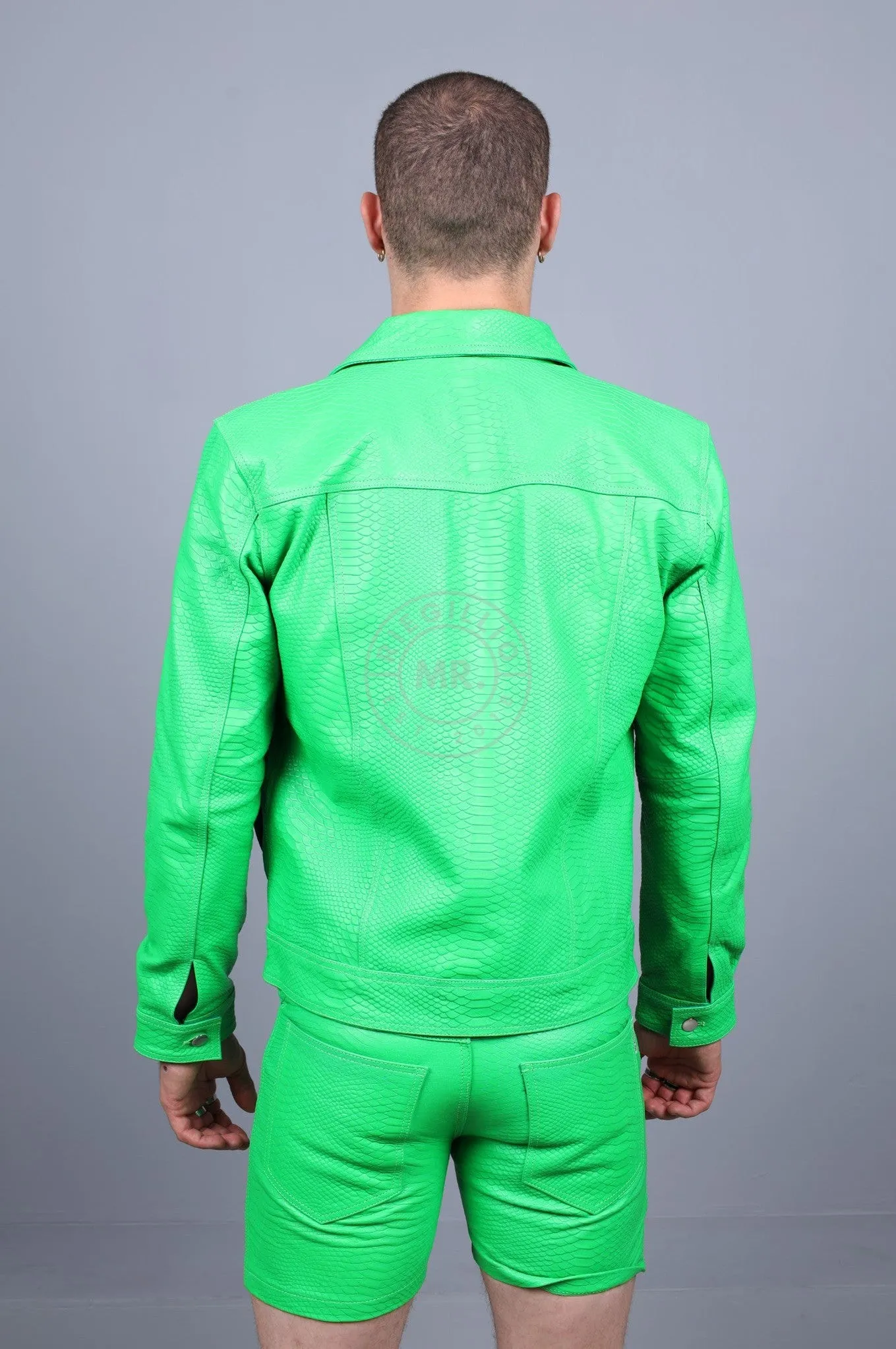 Leather Snake Trucker Jacket - Neon Green