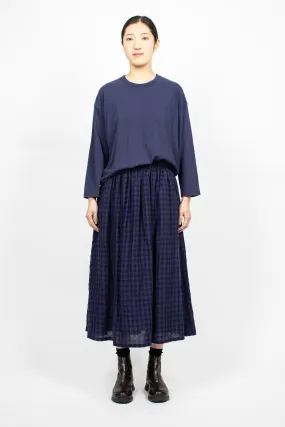 Linen Gingham Check Skirt Navy