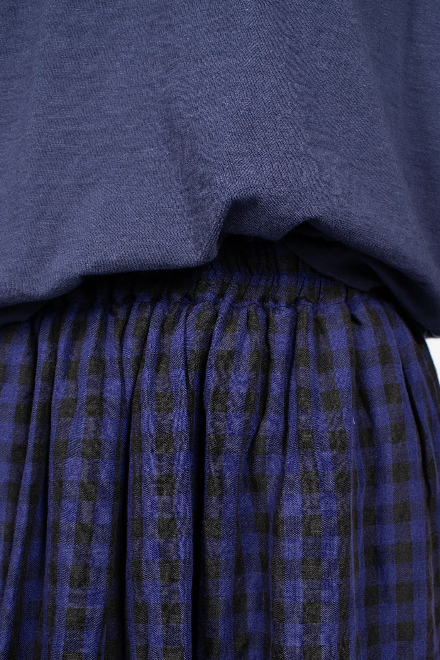 Linen Gingham Check Skirt Navy