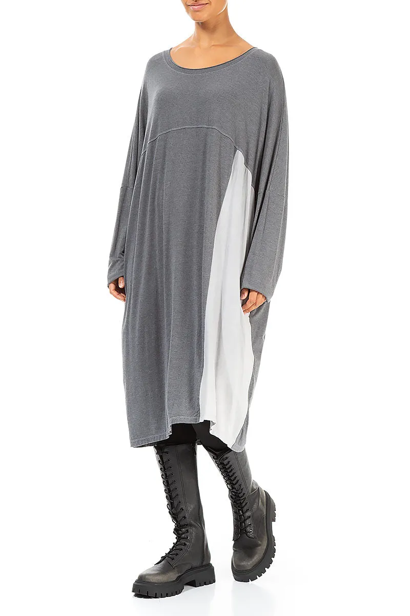 Loose Boxy Silver Cotton Tunic Dress