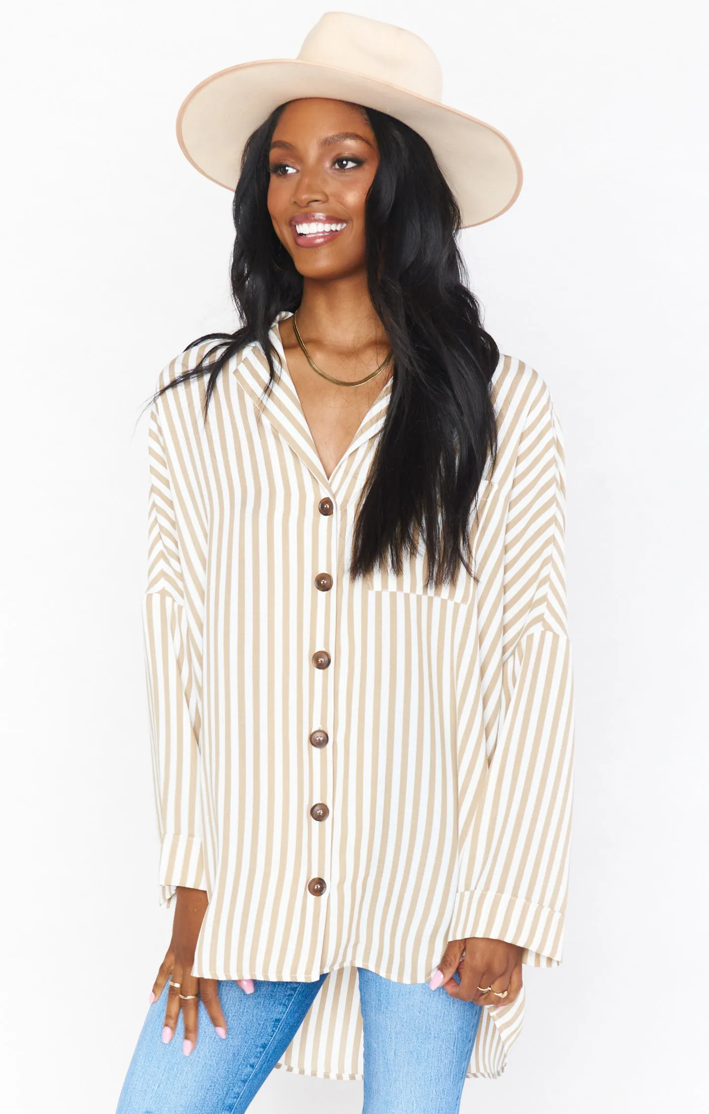 Lorolie Tunic ~ Beige Everyday Stripe