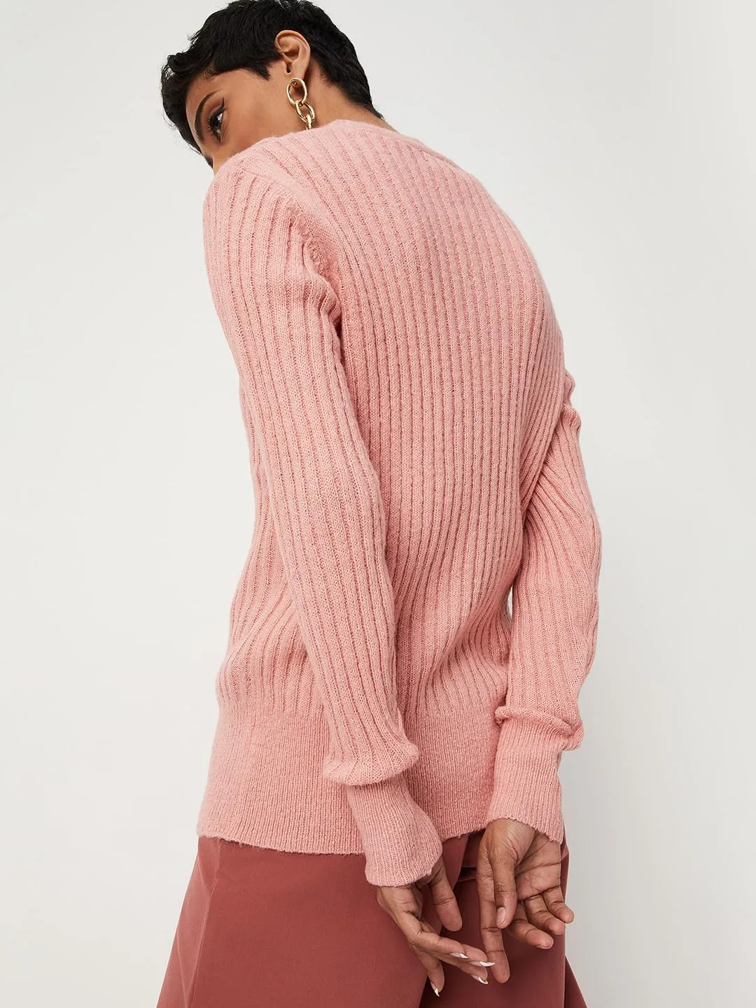 Max Women's Poly Acrylic Casual Sweater (LWSWT2106_Blush_S)