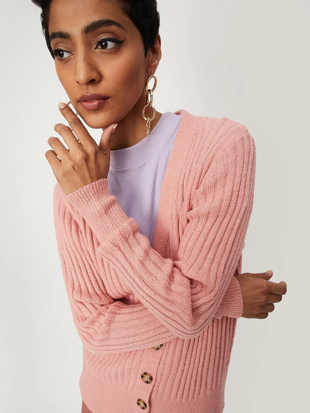 Max Women's Poly Acrylic Casual Sweater (LWSWT2106_Blush_S)