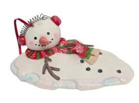 Melting Snowman Ornament Wearing Red Ear Muffs