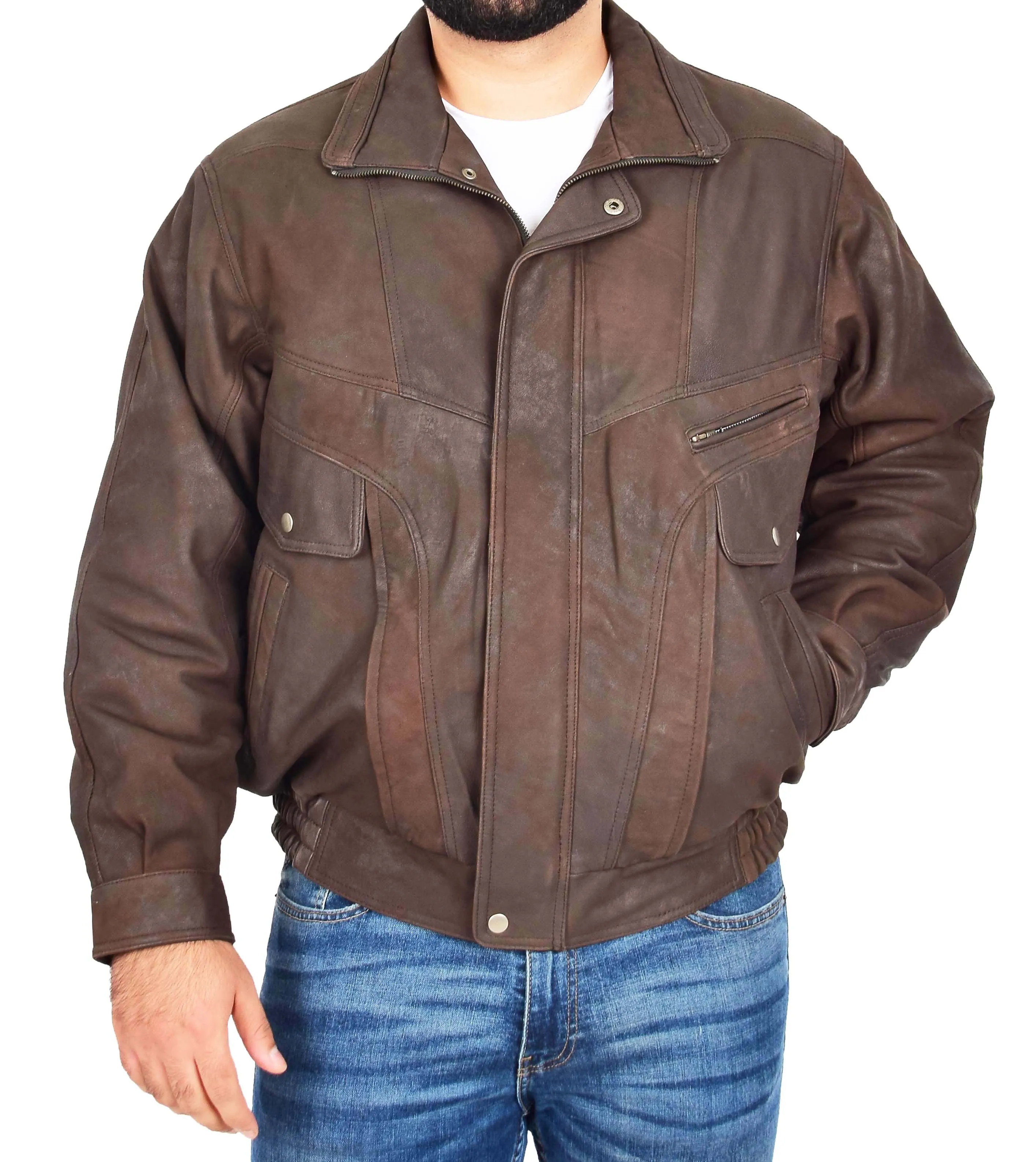 Mens Antique Nubuck Brown Leather Blouson Jacket Classic Bomber Peter