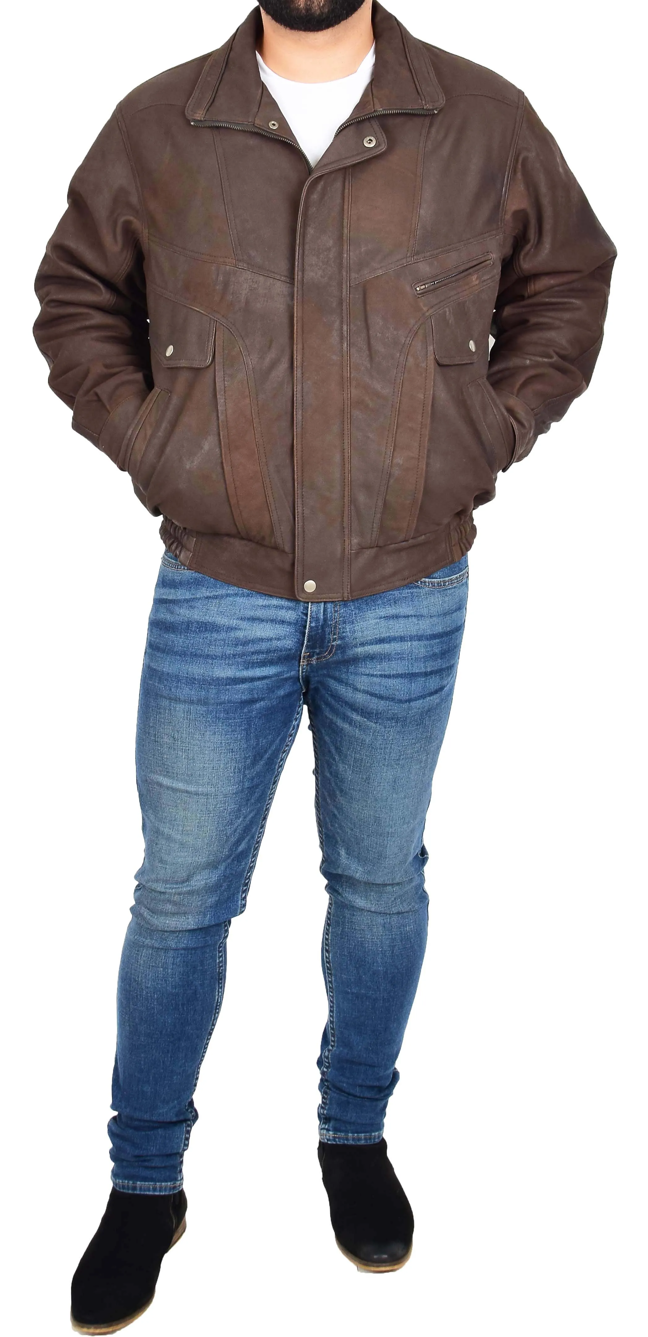 Mens Antique Nubuck Brown Leather Blouson Jacket Classic Bomber Peter