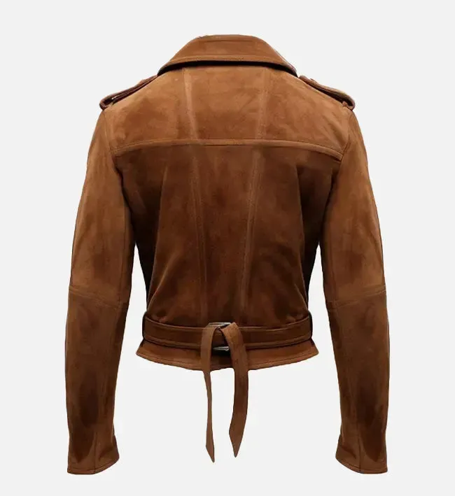 Men's Brown Biker Suede Leather Jacket