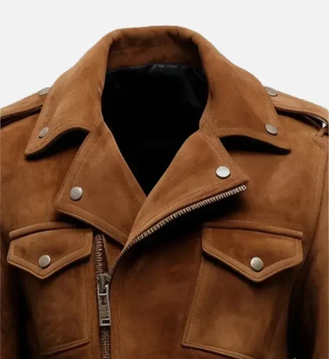 Men's Brown Biker Suede Leather Jacket