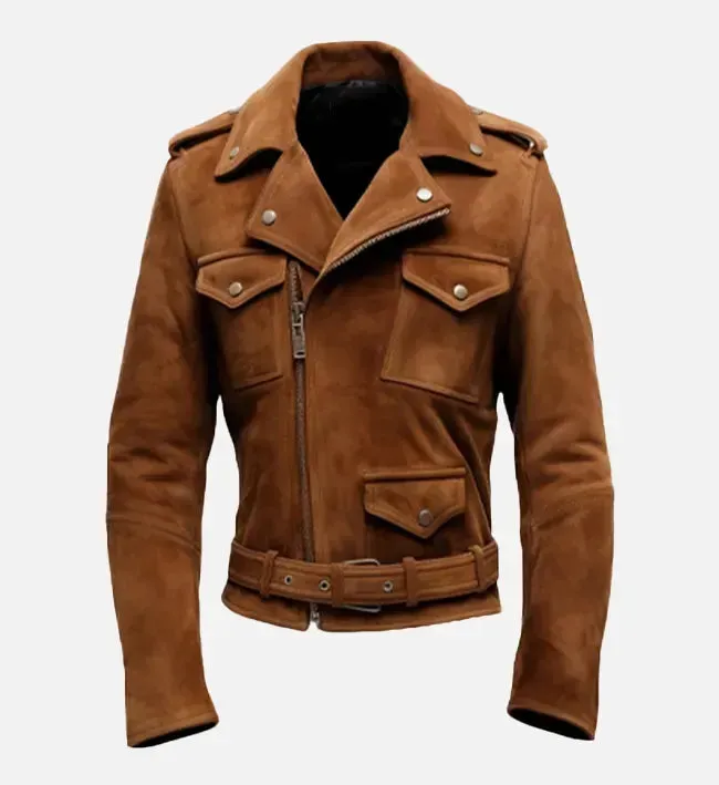 Men's Brown Biker Suede Leather Jacket