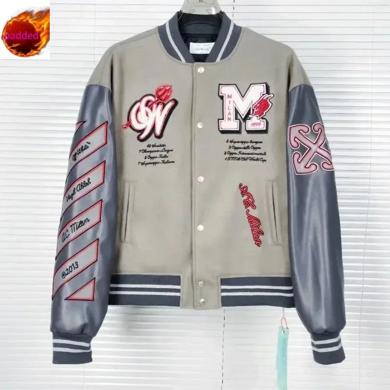 Men's Embroidered Bomber Jacket - Hip Hop Leather Baseball Y2K Fashion