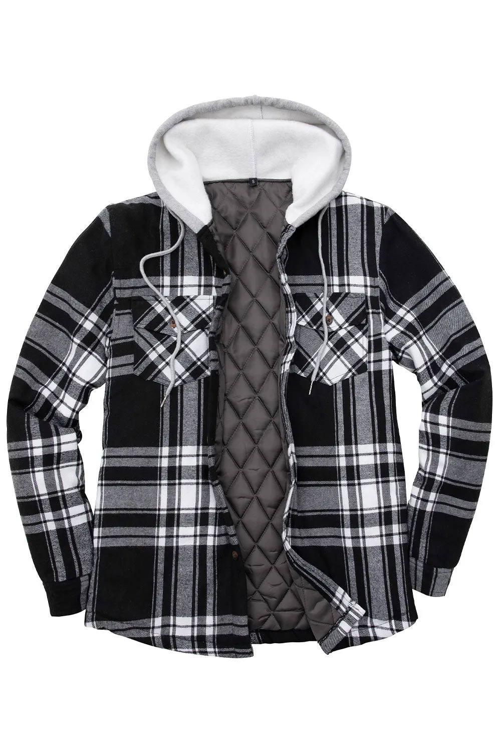 Men's Matching Family Black White Quilted Lined Flannel Hoodie