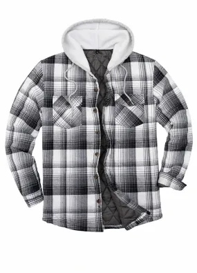 Men's Matching Family Black White Quilted Lined Flannel Hoodie